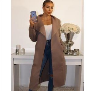 MOCHA WATERFALL DUSTER BELTED LONG COAT